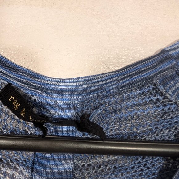 Rag & Bone Jean Long Sleeve Sheer Mesh Shirt XS *Damaged multi tonal blue stripe - Picture 10 of 12